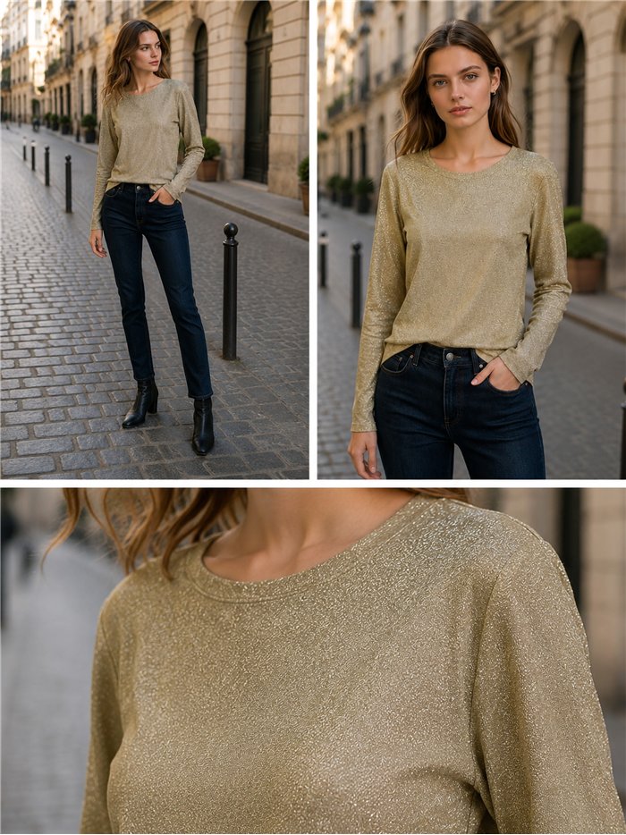 Metallic-Langarmshirt