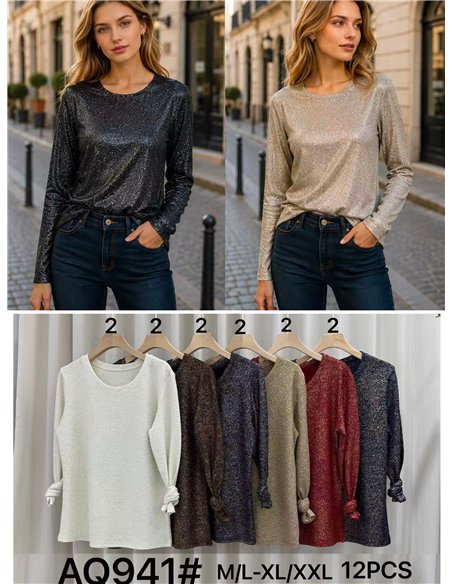 Metallic shimmer long sleeve top