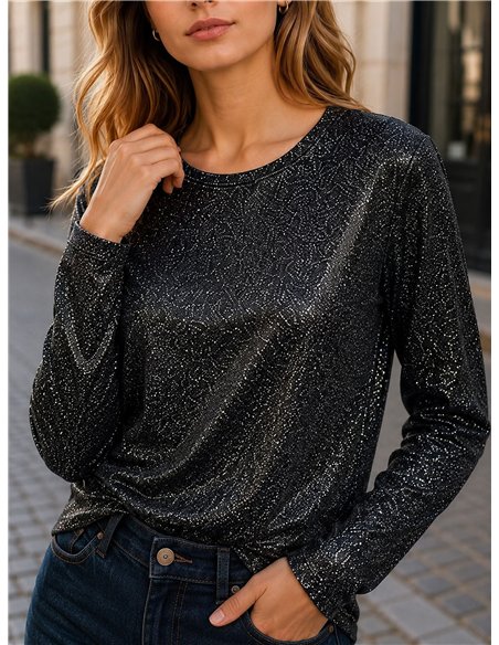 Metallic shimmer long sleeve top