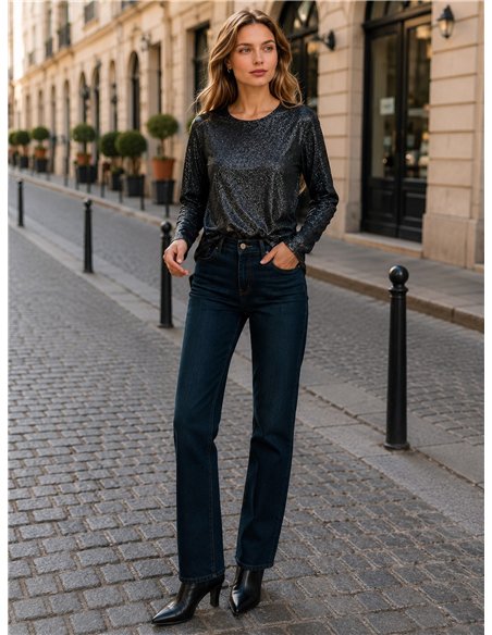 Metallic shimmer long sleeve top