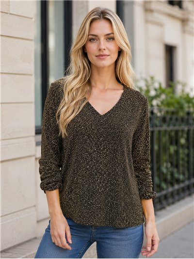 Metallic-T-Shirt mit V-Ausschnitt