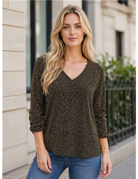Metallic-T-Shirt mit V-Ausschnitt