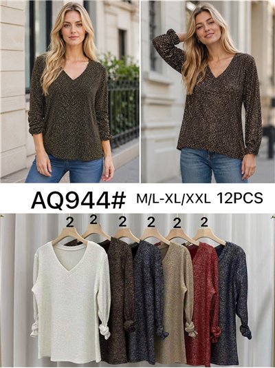 Metallic-T-Shirt mit V-Ausschnitt 2