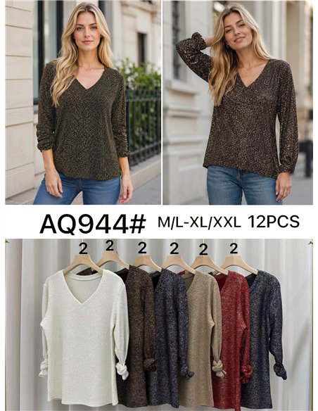 Metallic-T-Shirt mit V-Ausschnitt