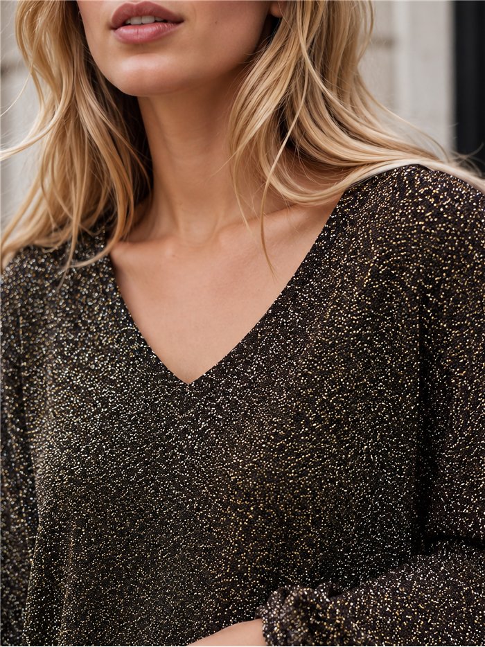 Metallic-T-Shirt mit V-Ausschnitt