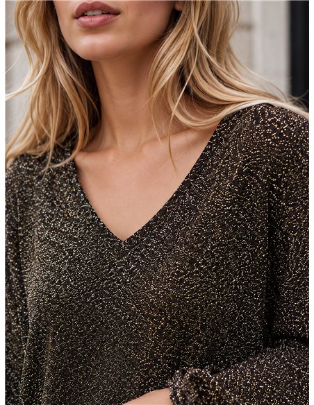 Metallic-T-Shirt mit V-Ausschnitt