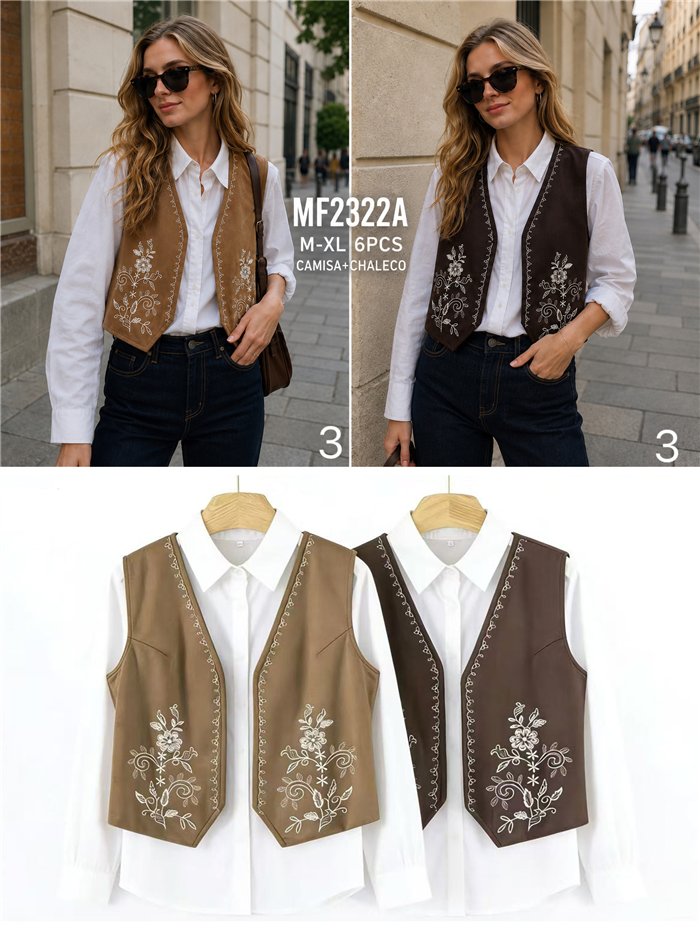 Conjunto camisa y chaleco bordado