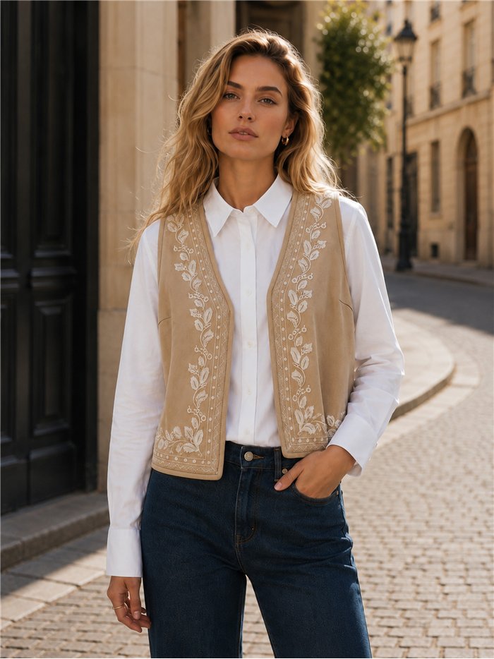 Conjunto camisa y chaleco bordado cenefa