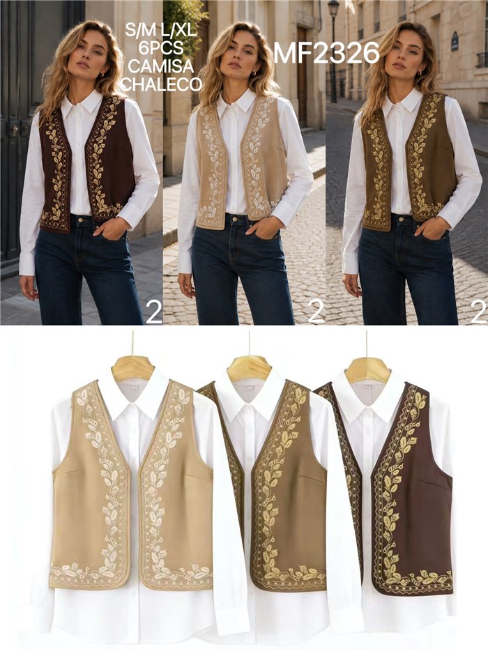 Conjunto camisa y chaleco bordado cenefa