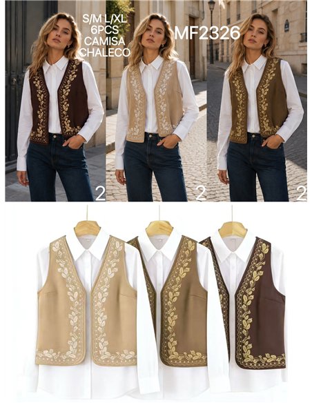 Conjunto camisa y chaleco bordado cenefa