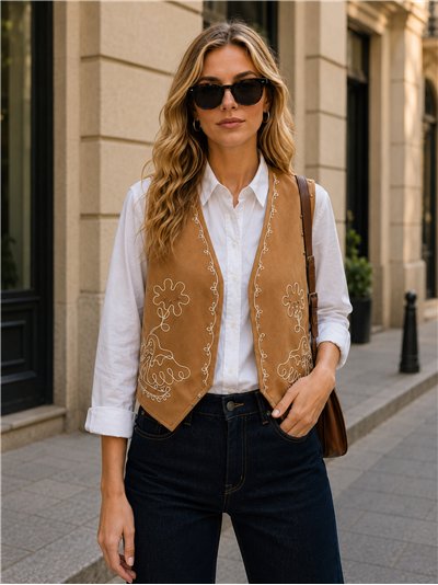 Conjunto camisa y chaleco bordado flores