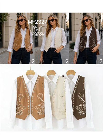 Conjunto camisa y chaleco bordado flores 2