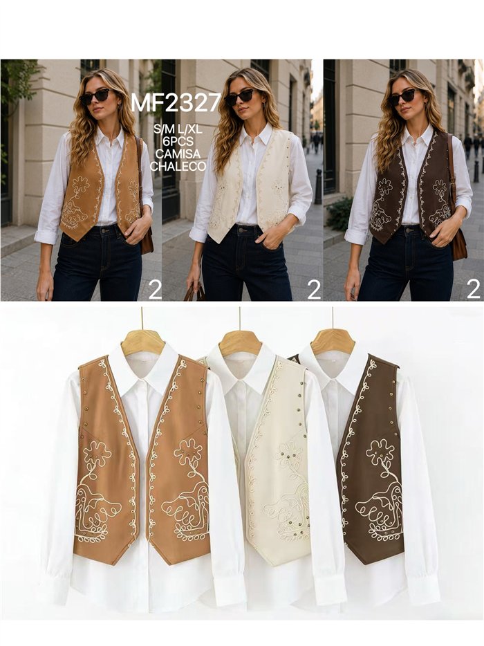 Conjunto camisa y chaleco bordado flores