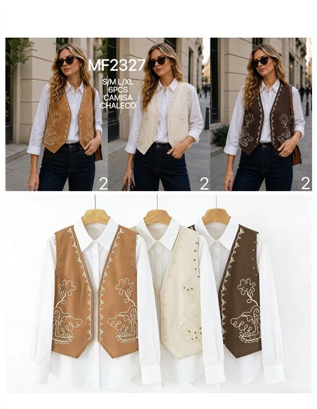 Conjunto camisa y chaleco bordado flores