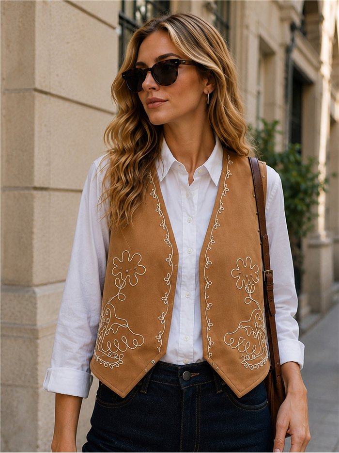 Conjunto camisa y chaleco bordado flores