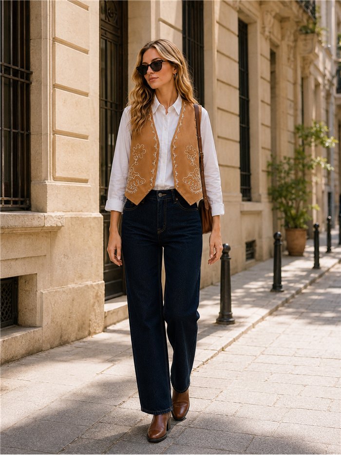Conjunto camisa y chaleco bordado flores