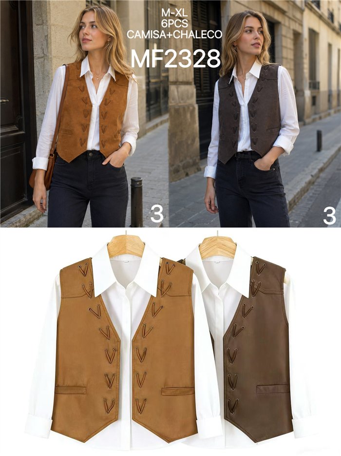 Conjunto camisa y chaleco con cordones