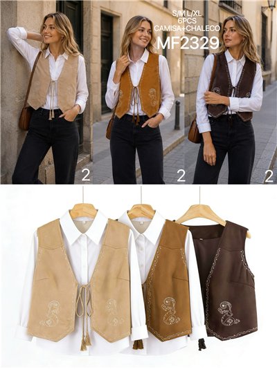 Conjunto camisa y chaleco bordado cachemir 2