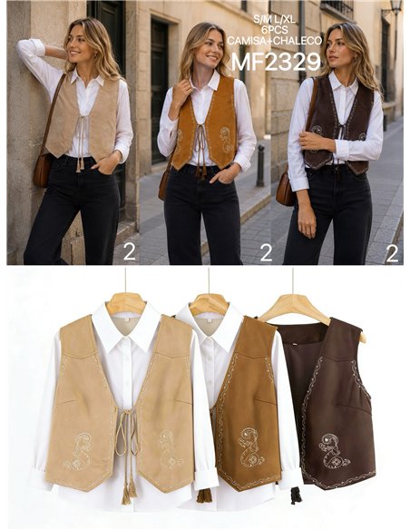 ensemble chemise et gilet brodé de motifs cachemire