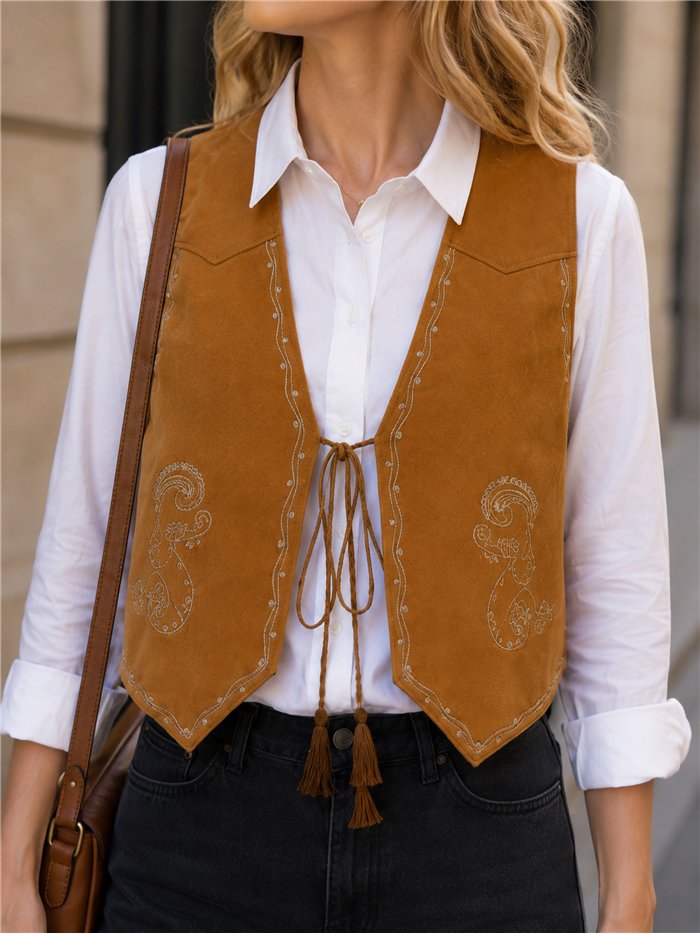 ensemble chemise et gilet brodé de motifs cachemire