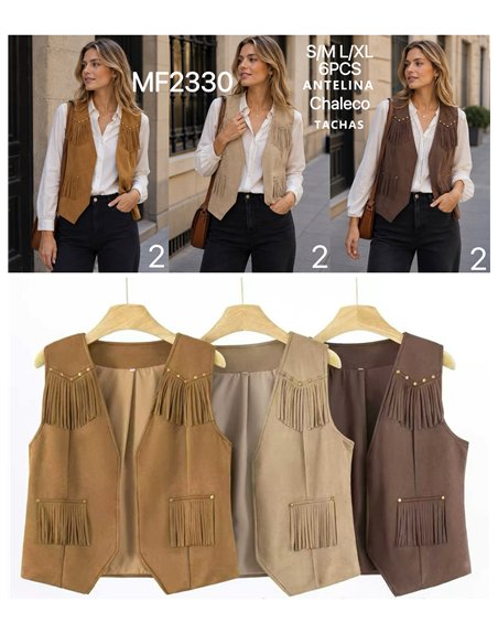 Chaleco efecto ante con flecos y tachas