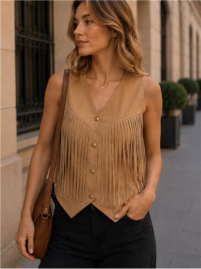 Chaleco efecto ante con flecos
