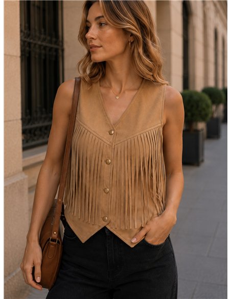 Chaleco efecto ante con flecos