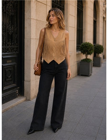 Chaleco efecto ante con flecos