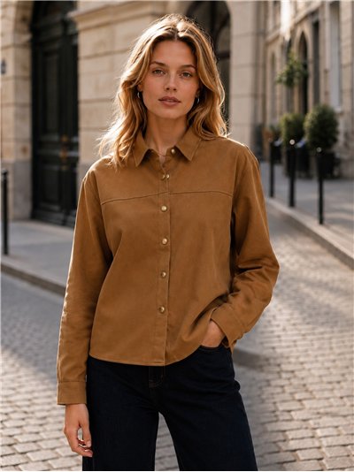 chemise boutonnée en faux daim