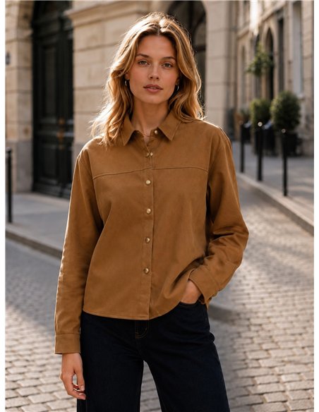 camicia button-down in finta pelle scamosciata