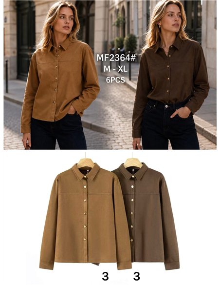 camicia button-down in finta pelle scamosciata