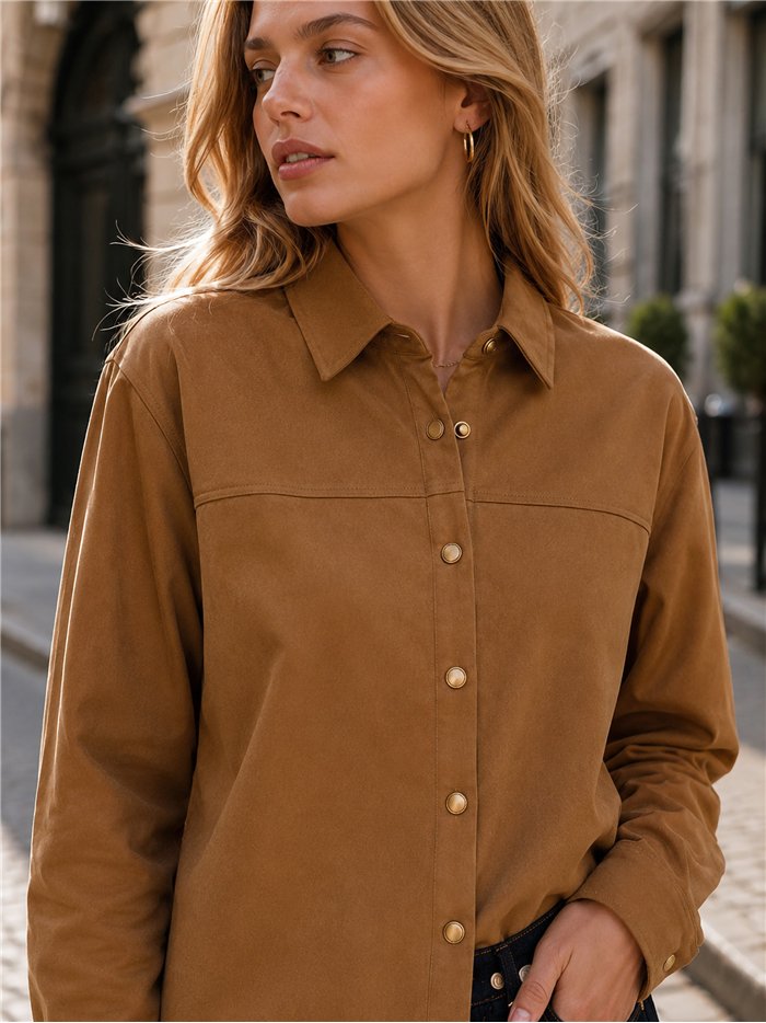 camicia button-down in finta pelle scamosciata