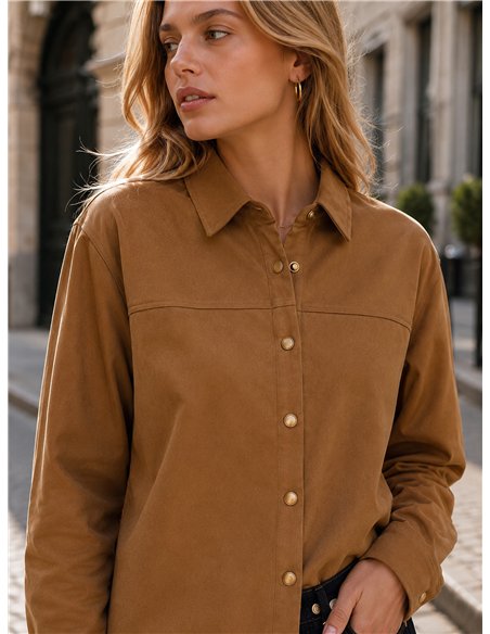 camicia button-down in finta pelle scamosciata