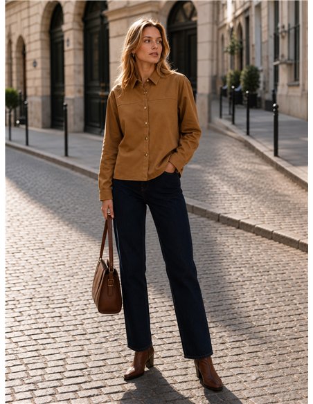 camicia button-down in finta pelle scamosciata