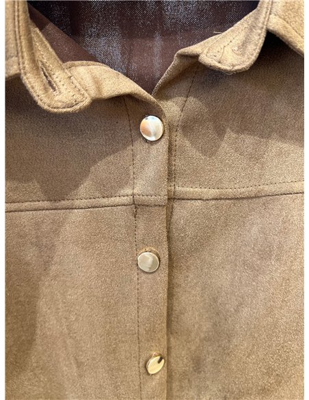 camicia button-down in finta pelle scamosciata
