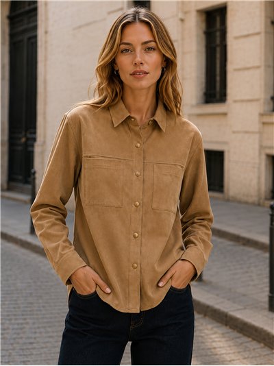 Camisa efecto ante con bolsillos