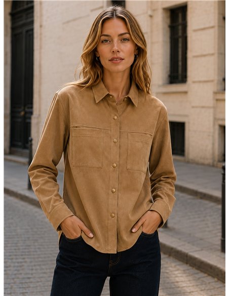 Camisa efecto ante con bolsillos