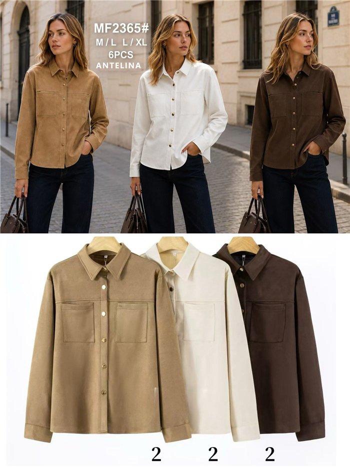 Camisa efecto ante con bolsillos