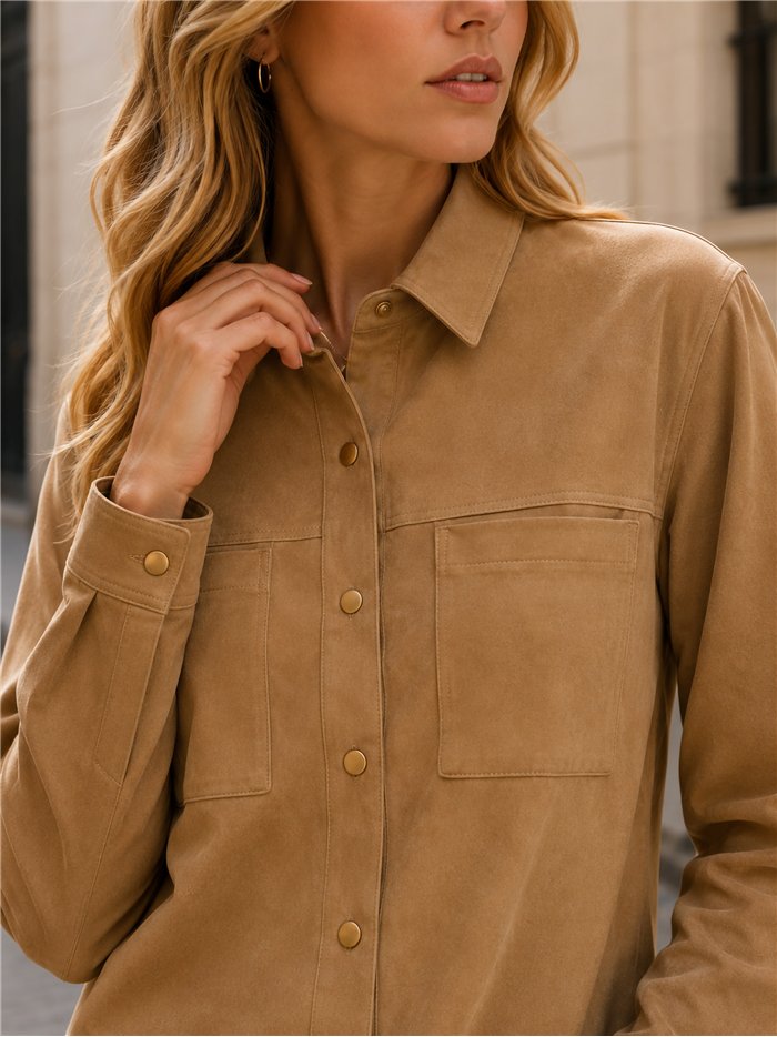 Camisa efecto ante con bolsillos