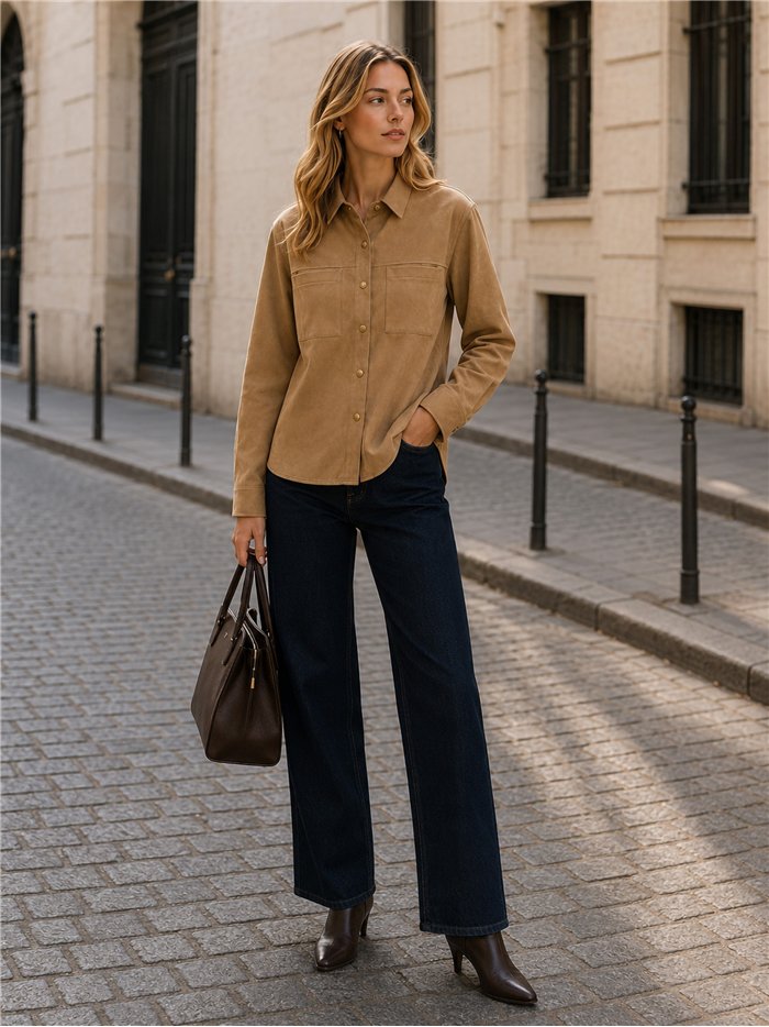 Camisa efecto ante con bolsillos