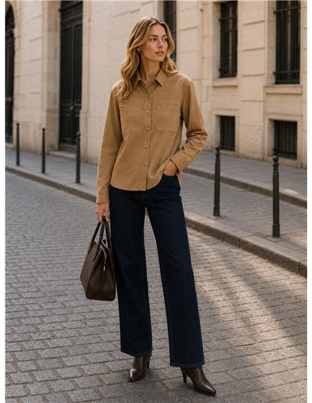 Camisa efecto ante con bolsillos