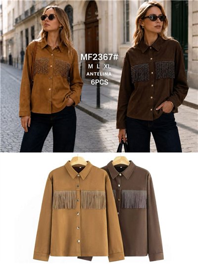 Camisa efecto ante con flecos y tachas 2