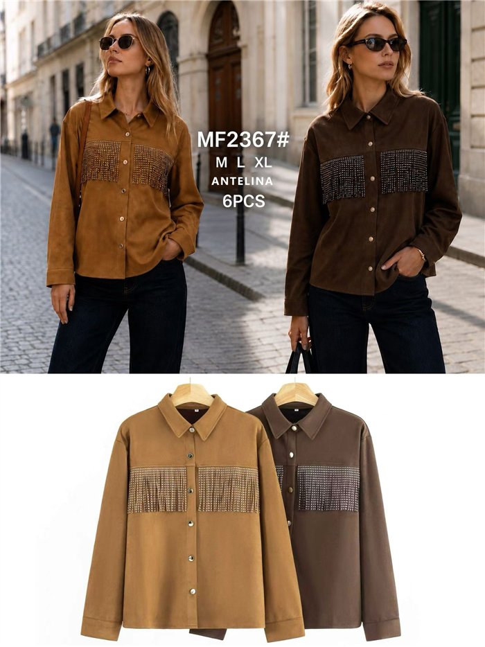 Camisa efecto ante con flecos y tachas
