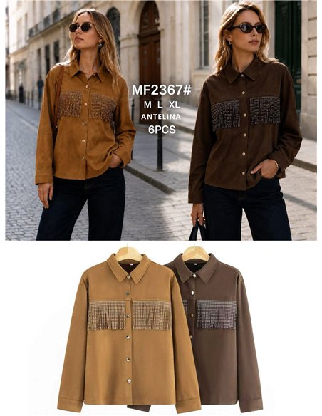 Camisa efecto ante con flecos y tachas