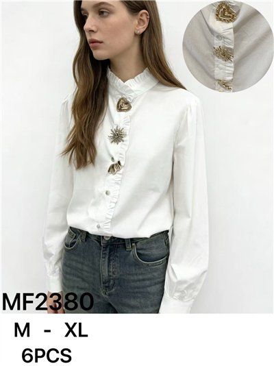 Chemise en coton à col volanté et boutons-pression 2