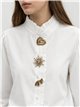 Camicia di cotone con colletto a balze e bottoni a pressione