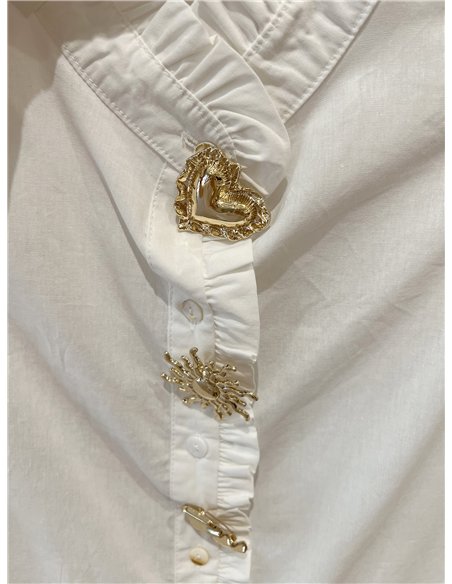 Camicia di cotone con colletto a balze e bottoni a pressione