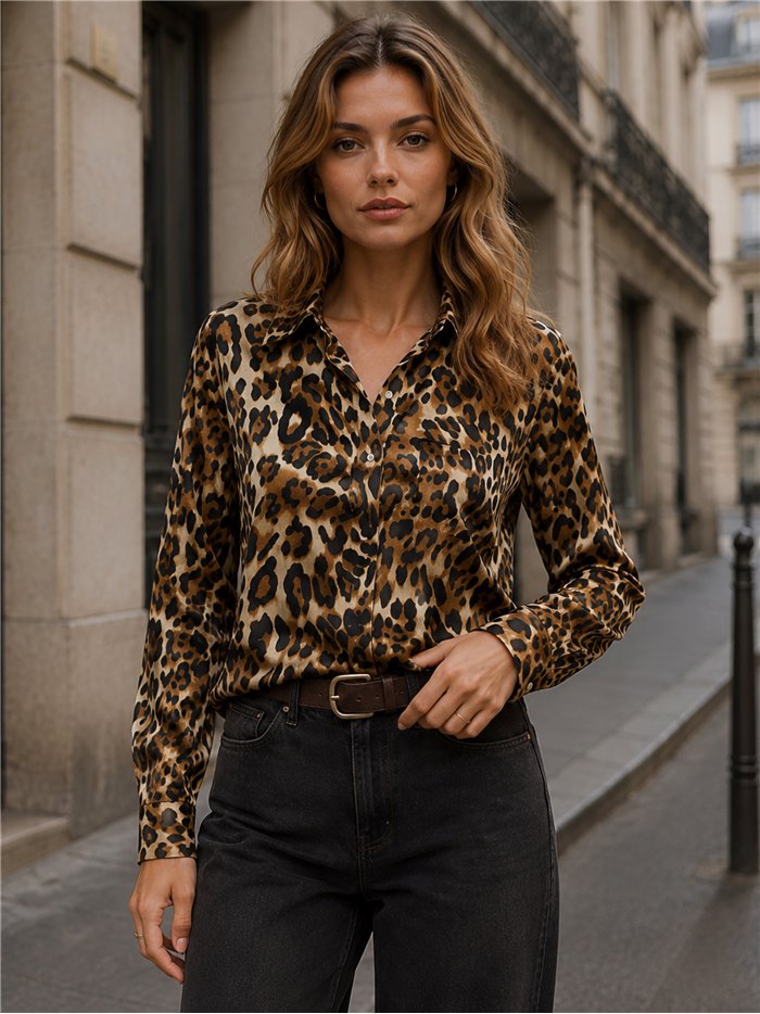 Chemise en satin à imprimé animal