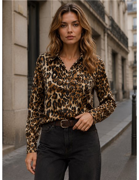 Chemise en satin à imprimé animal