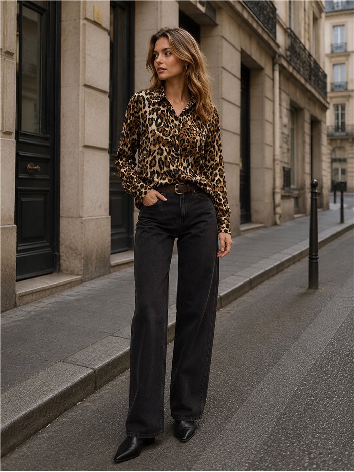 Chemise en satin à imprimé animal